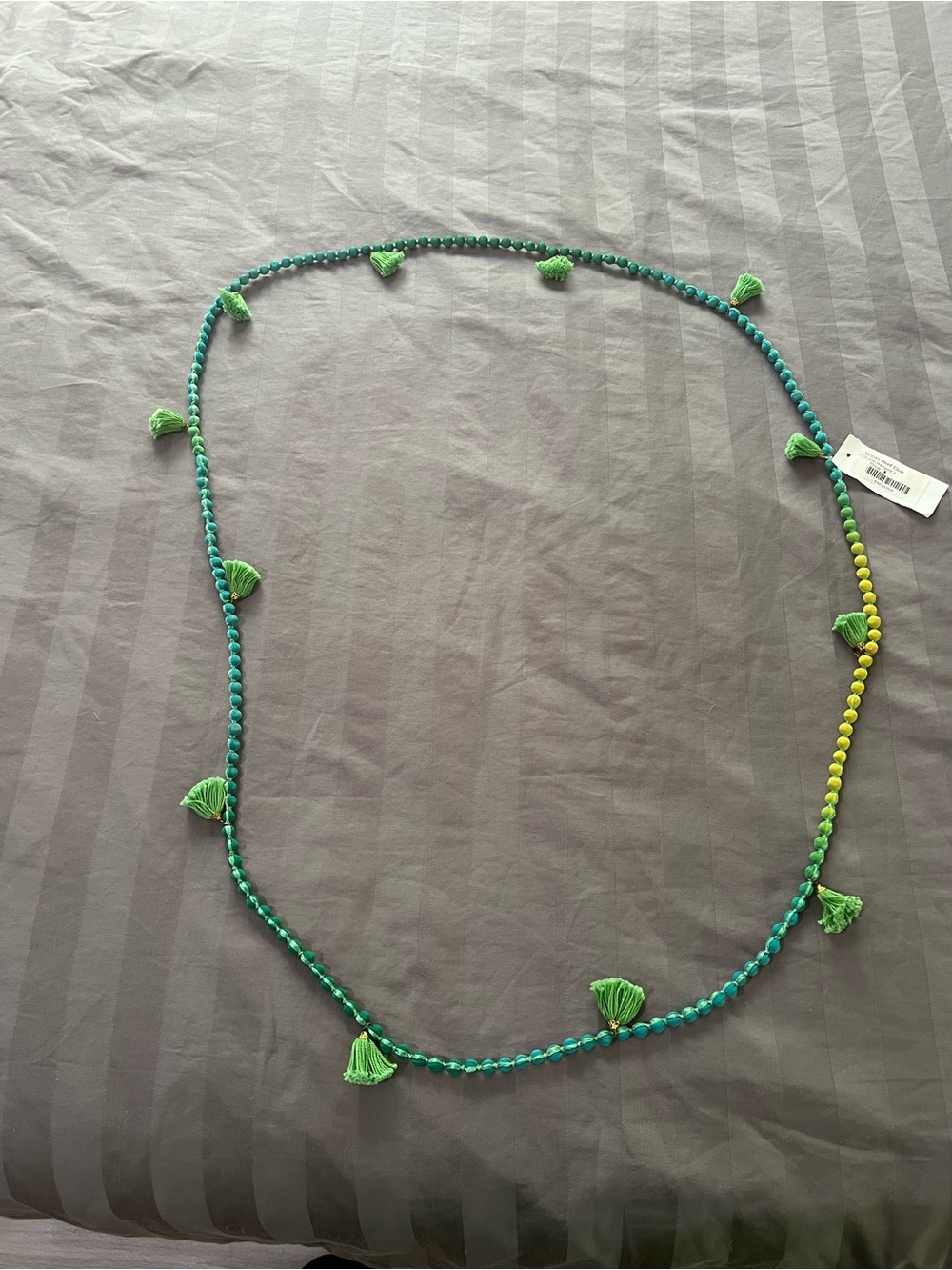 Oliphant Green and Teal Beaded Tassel Necklace